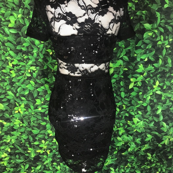 Black lace short party dress 👗 Sequined NWT - Picture 5 of 6